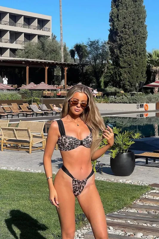 Leopard Printed Ruched Knot Detail Bikini Set sold by Floralkini