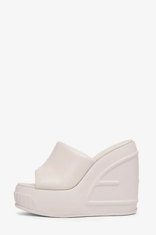 Padded Faux Leather Open Toe Wedge Heeled Mule Sandals - Nude sold by Floralkini