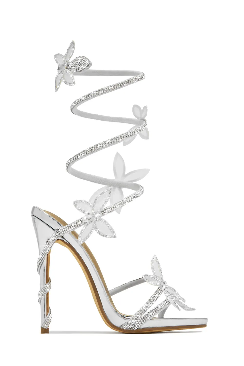 Crystal-Embellished Butterfly Snake Ankle Wrap Stiletto Sandals sold by Floralkini product image thumbnail 5