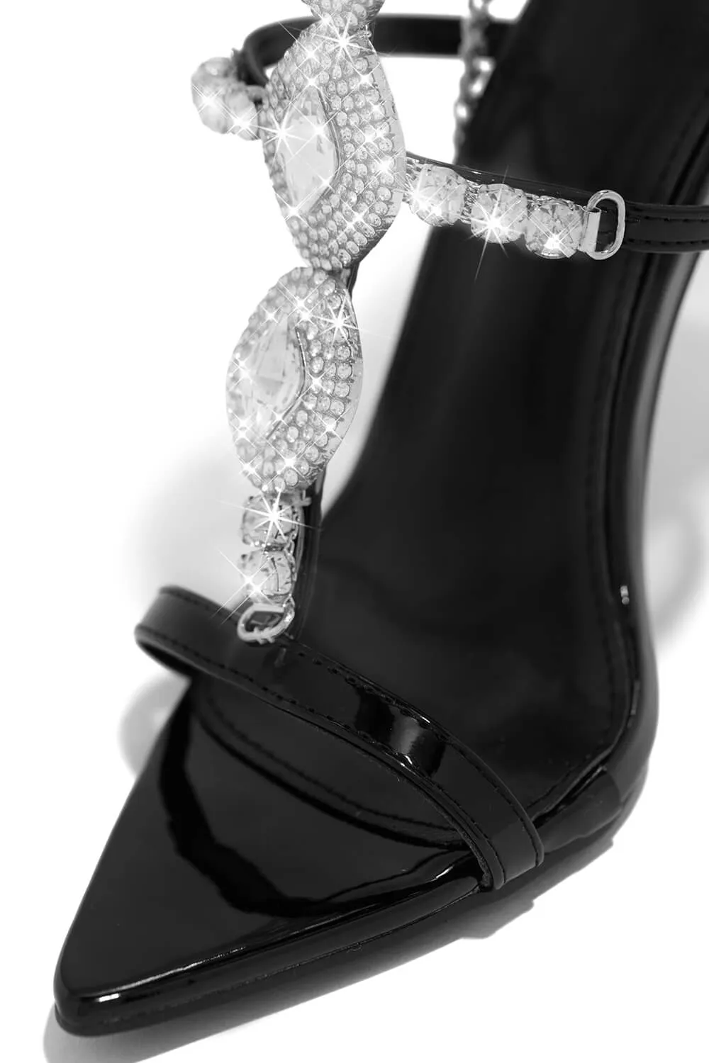 Diamante Embellished Stone Pointed Toe Stiletto Sandals - Black sold by Floralkini product image thumbnail 3