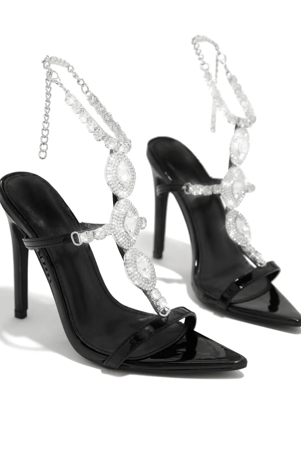 Diamante Embellished Stone Pointed Toe Stiletto Sandals - Black sold by Floralkini product image thumbnail 2