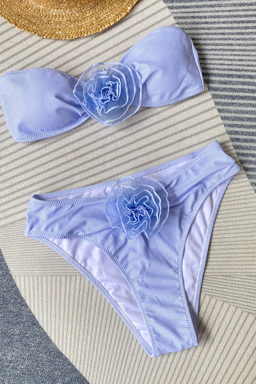 Rosette Bandeau High Waisted Bikini Set - Light Blue sold by Floralkini product image thumbnail 3