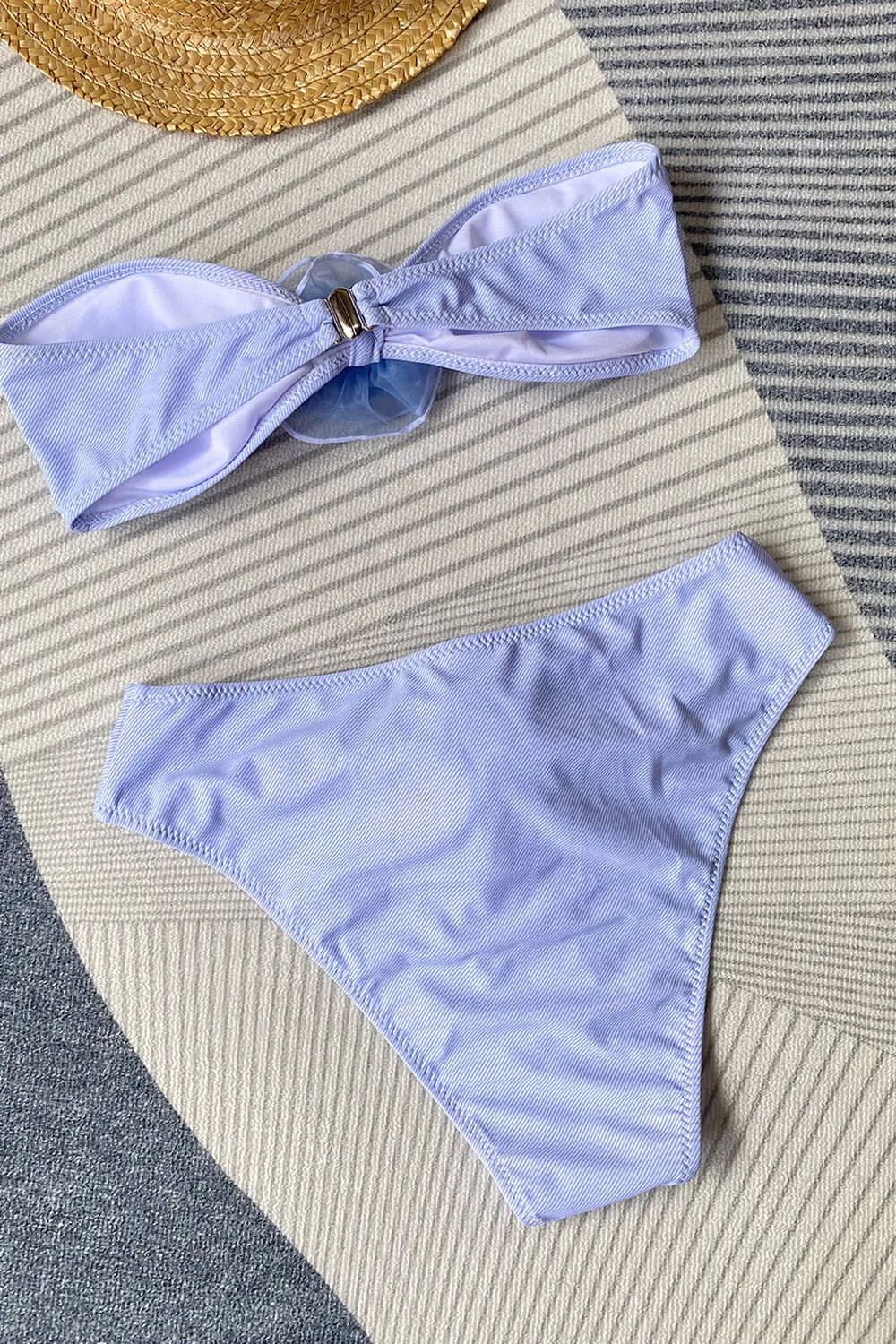 Rosette Bandeau High Waisted Bikini Set - Light Blue sold by Floralkini product image thumbnail 4