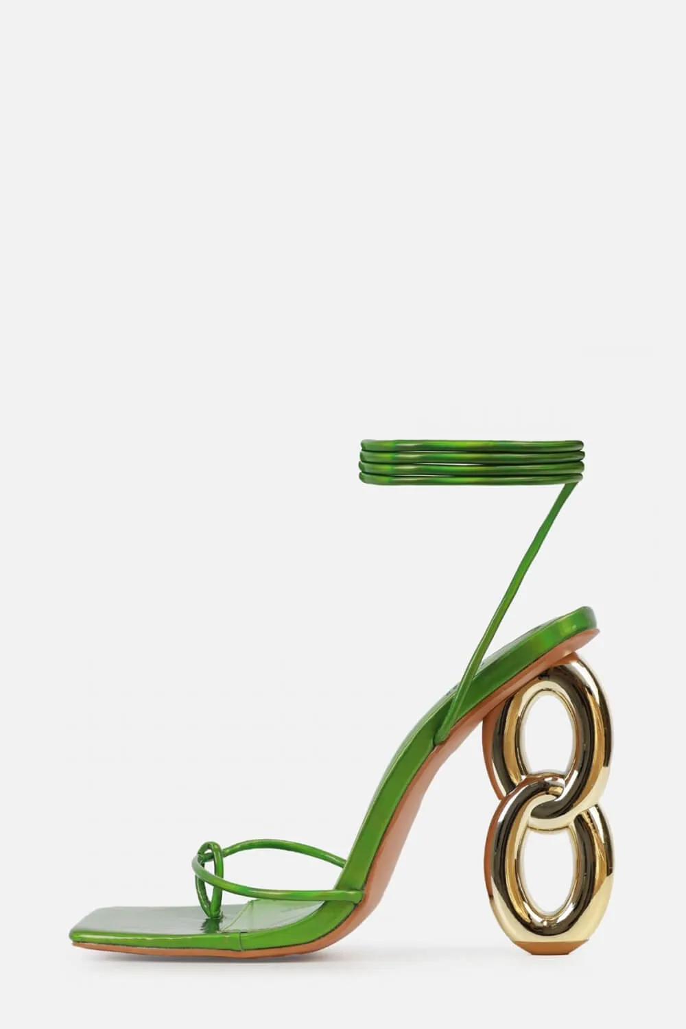 Lace Up Square Thong Toe Chain Heels - Green sold by Floralkini product image thumbnail 2