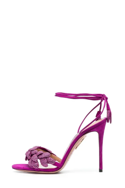 Rhinestones Flower Embellished Almond Toe High Heeled Sandals - Hot Pink sold by Floralkini