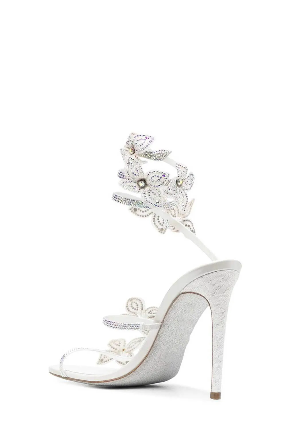Crystal-Embellished Flower Snake Wrap Stiletto Sandals - White sold by Floralkini product image thumbnail 3