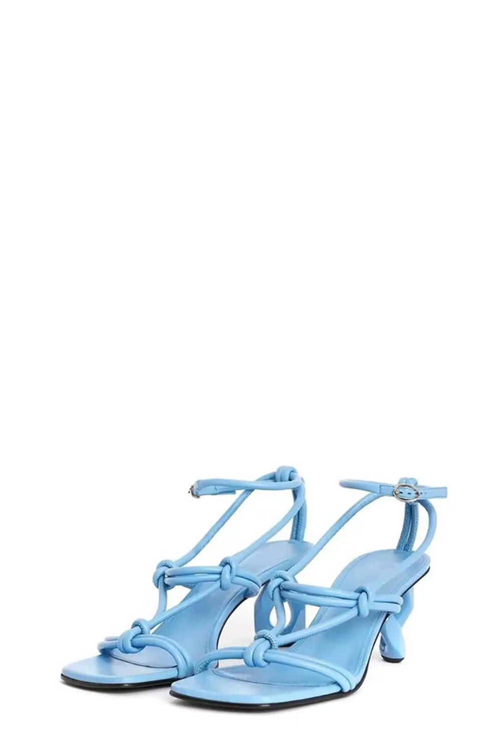Knotted Chain-Heel Strappy Square Toe Sandals - Blue sold by Floralkini