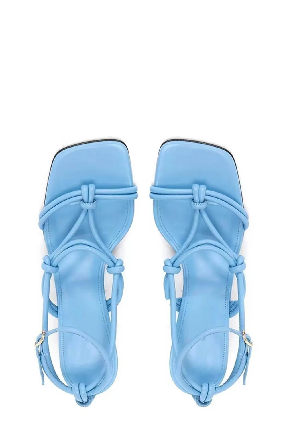 Knotted Chain-Heel Strappy Square Toe Sandals - Blue sold by Floralkini product image thumbnail 2