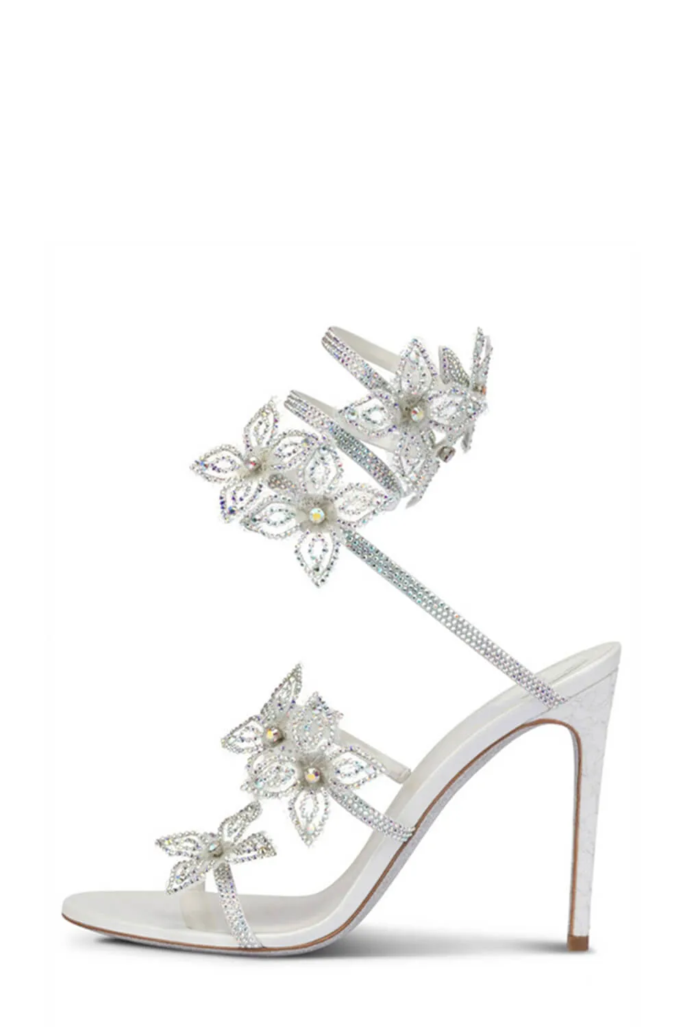 Crystal-Embellished Flower Snake Wrap Stiletto Sandals - White sold by Floralkini product image thumbnail 2
