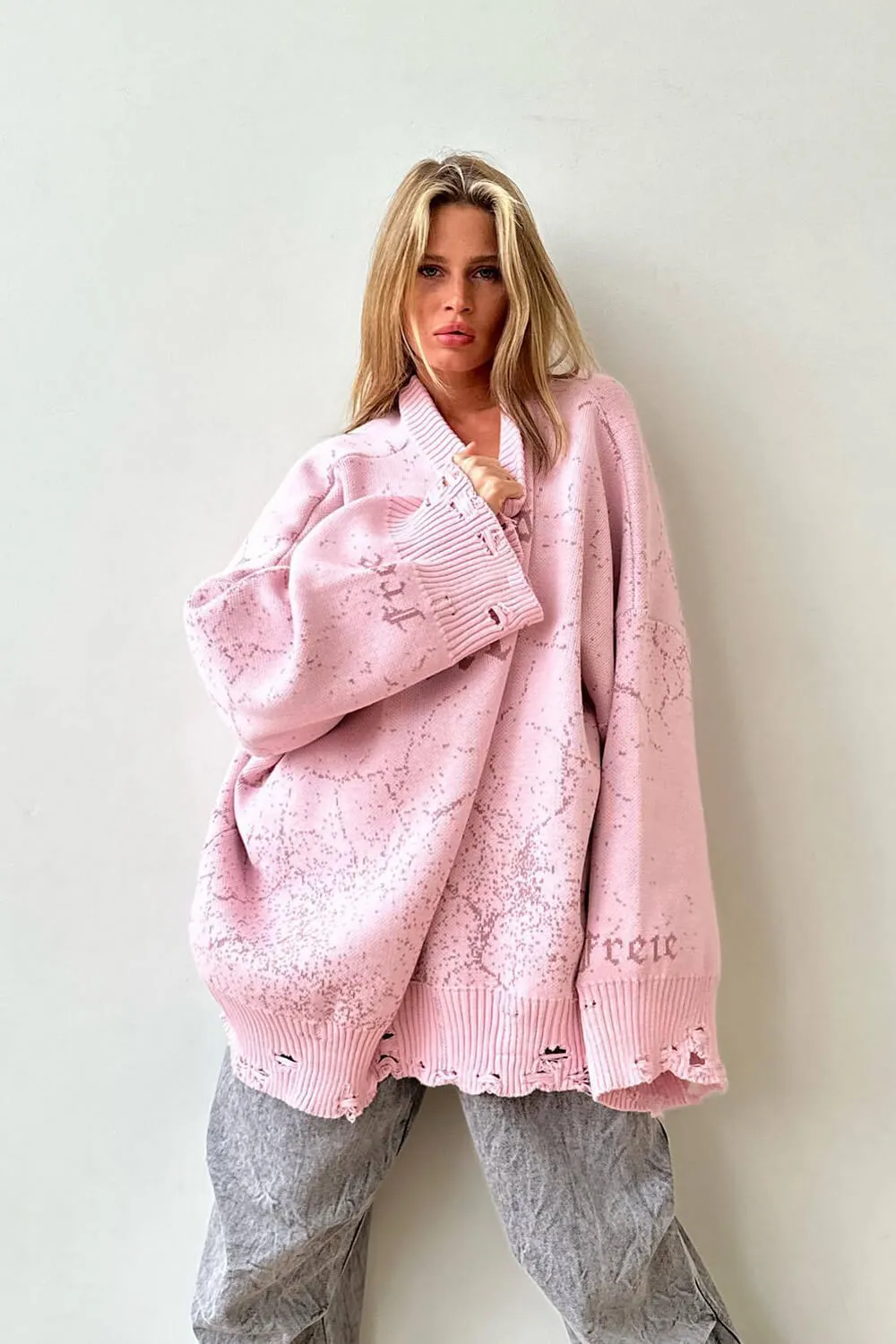 Abstract Pattern Distressed Crew Neck Oversized Sweatshirt sold by Floralkini product image thumbnail 5