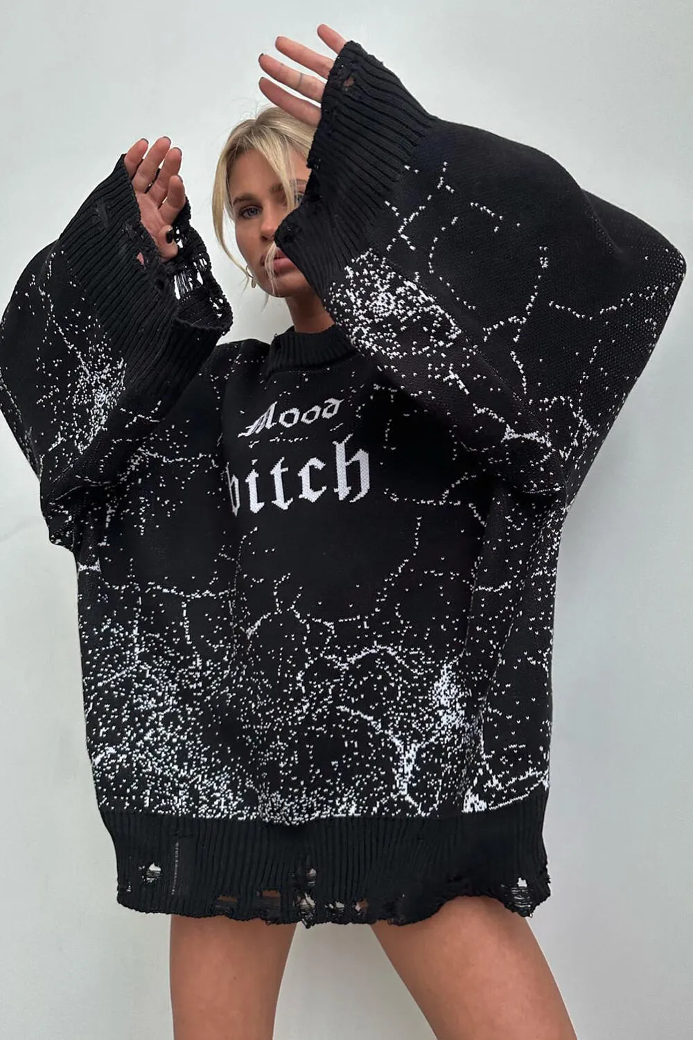 Abstract Pattern Distressed Crew Neck Oversized Sweatshirt sold by Floralkini product image thumbnail 3