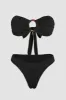 Ribbed Bandeau Tie Back Bikini Set With Tortoise Shell O-Ring Detail - Black sold by Floralkini