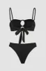 Ribbed Bandeau Tie Back Bikini Set With Tortoise Shell O-Ring Detail - Black sold by Floralkini