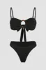 Ribbed Bandeau Tie Back Bikini Set With Tortoise Shell O-Ring Detail - Black sold by Floralkini