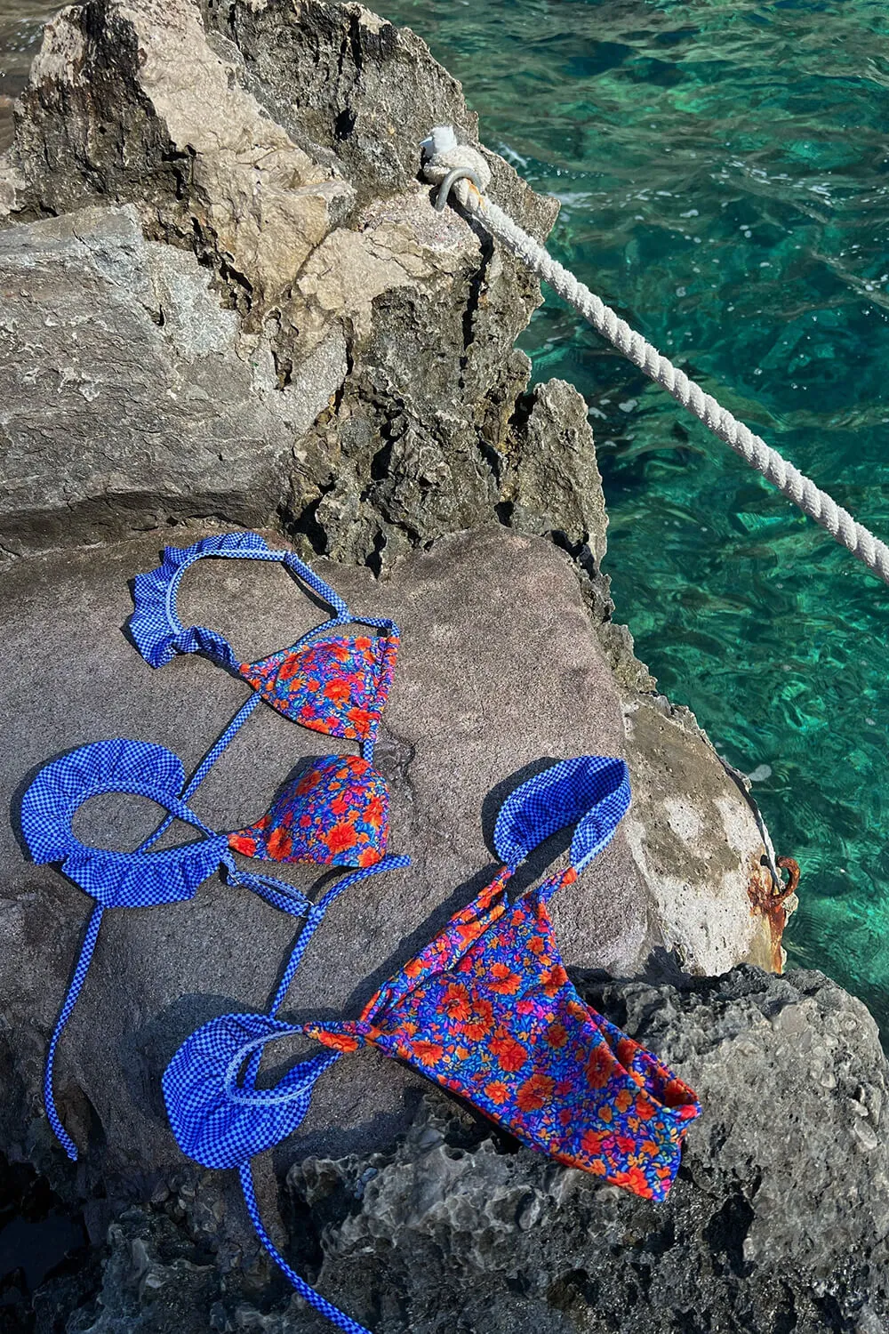 Floral Print Ruffled Tie-Back Triangle Bikini Set - Blue sold by Floralkini product image thumbnail 2