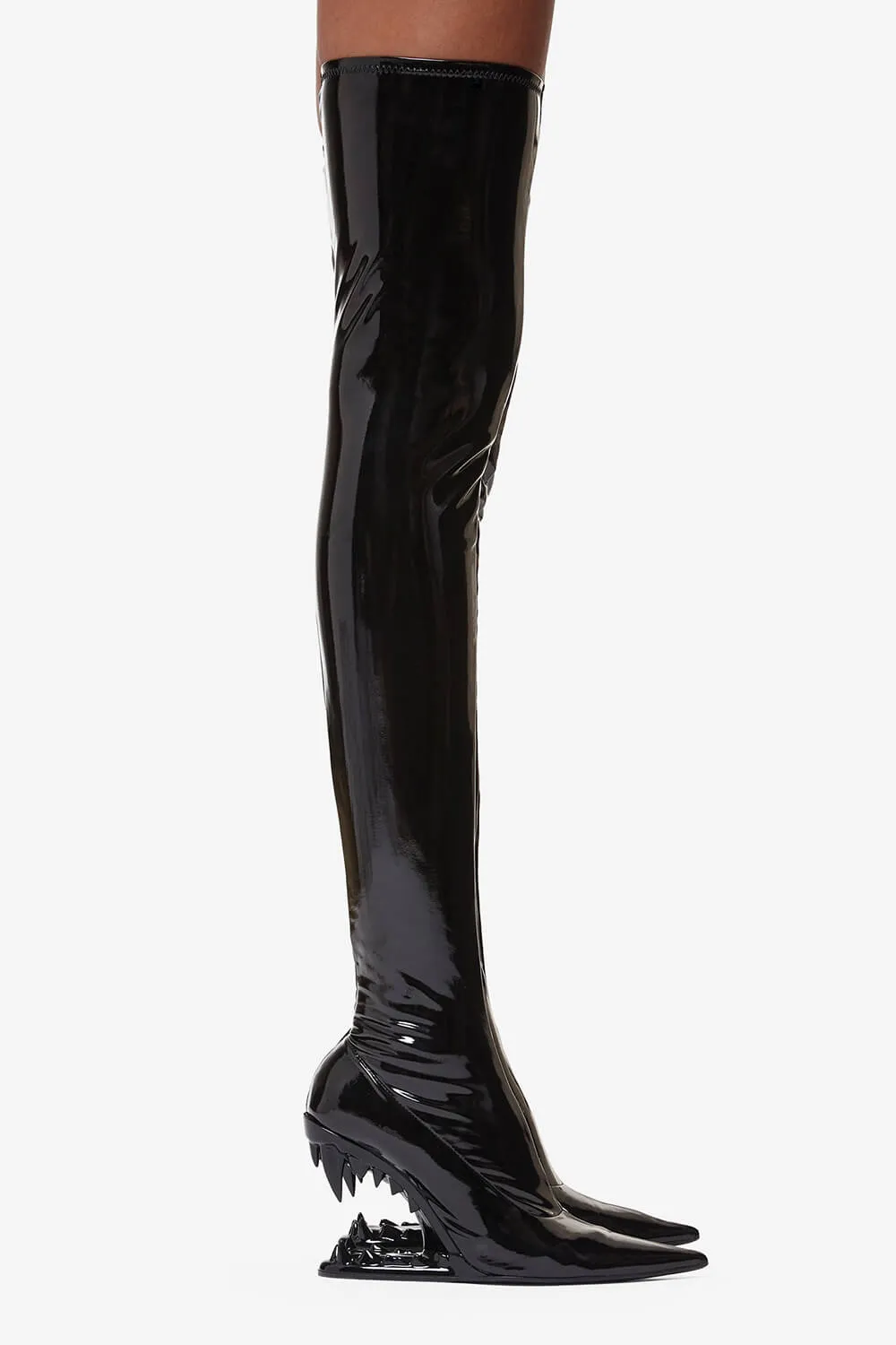 Patent Pointed Toe Over-The-Knee Morso Heeled Boots - Black sold by Floralkini product image thumbnail 2