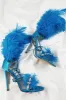Blue Feather Rhinestone Embroidered High Heeled Sandals sold by Floralkini
