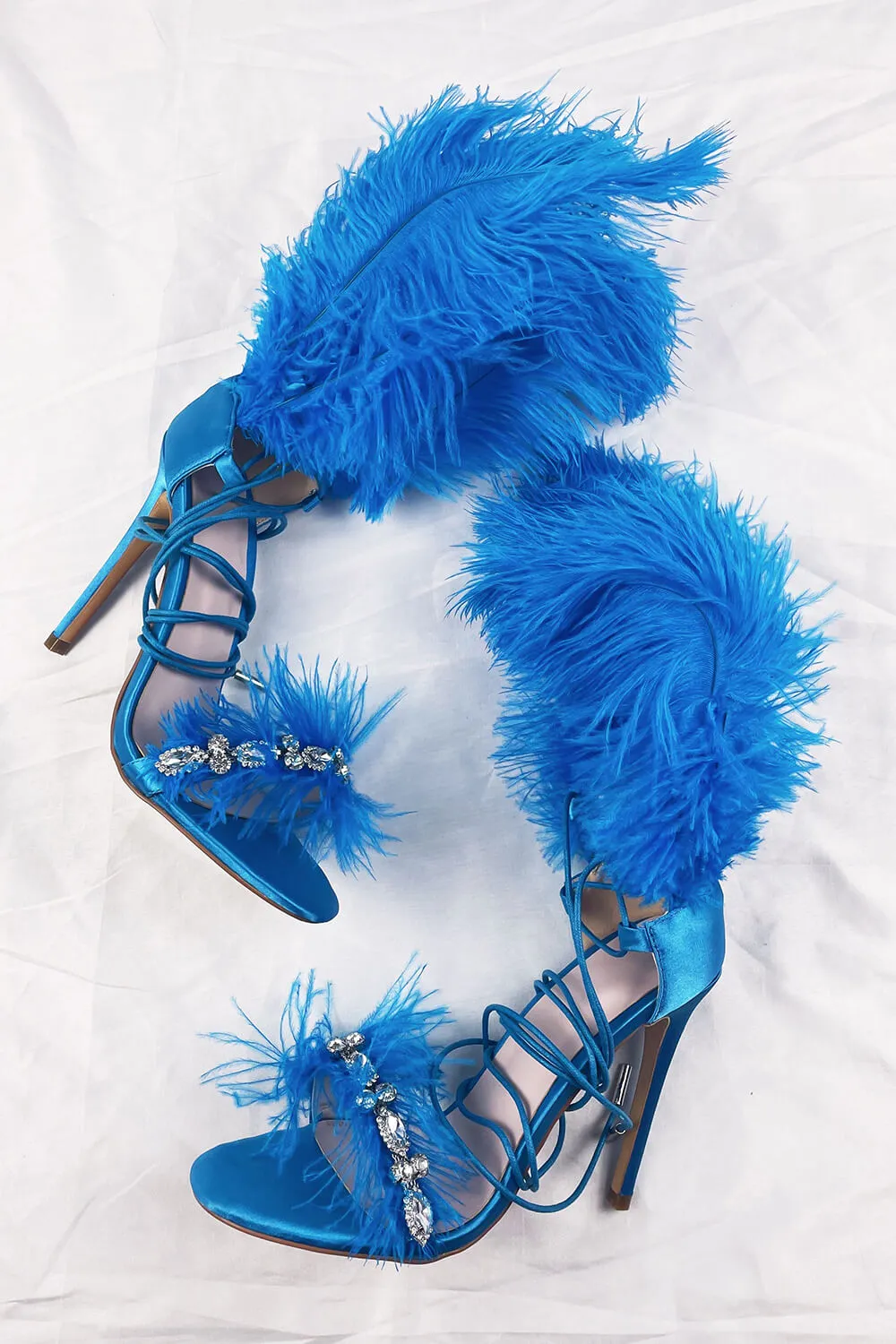 Blue Feather Rhinestone Embroidered High Heeled Sandals sold by Floralkini product image thumbnail 3