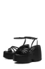 Faux Leather Strappy Peep Toe Wedge Heeled Ankle Sandals - Black sold by Floralkini
