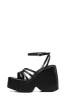 Faux Leather Strappy Peep Toe Wedge Heeled Ankle Sandals - Black sold by Floralkini