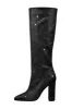 Glitter Knee High Pointed Toe Block Heeled Boots - Black sold by Floralkini