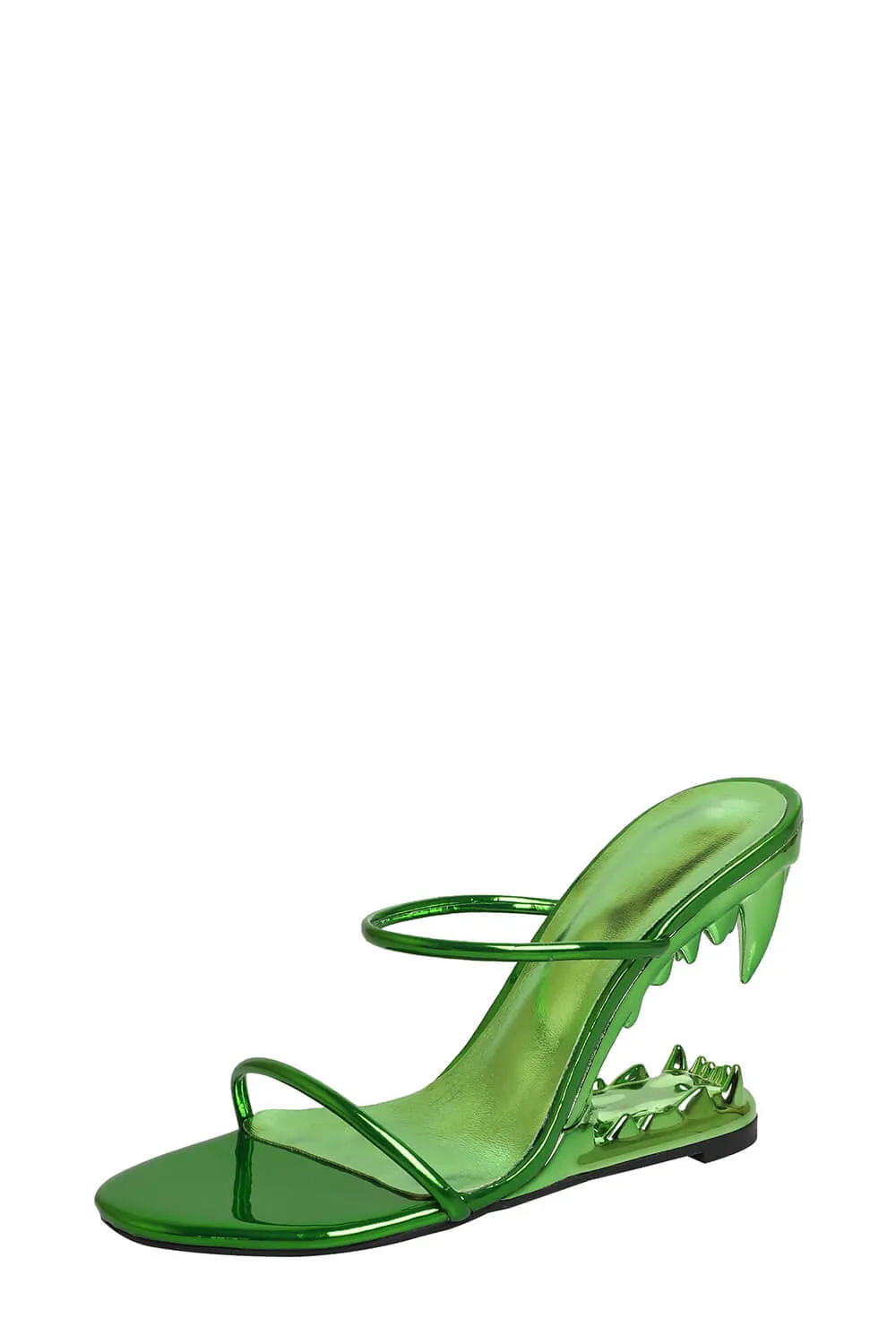 Metallic Open Toe Sculptured Wedge Heeled Slingback Sandals - Green sold by Floralkini product image thumbnail 2