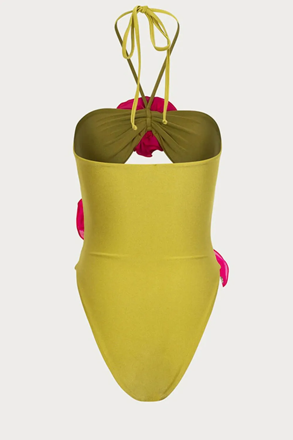 3D Flower Retro Bustier One Piece Swimsuit - Green & Fuchsia sold by Floralkini product image thumbnail 3