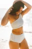 Gray Striped High Waist Bikini Bottom sold by Floralkini