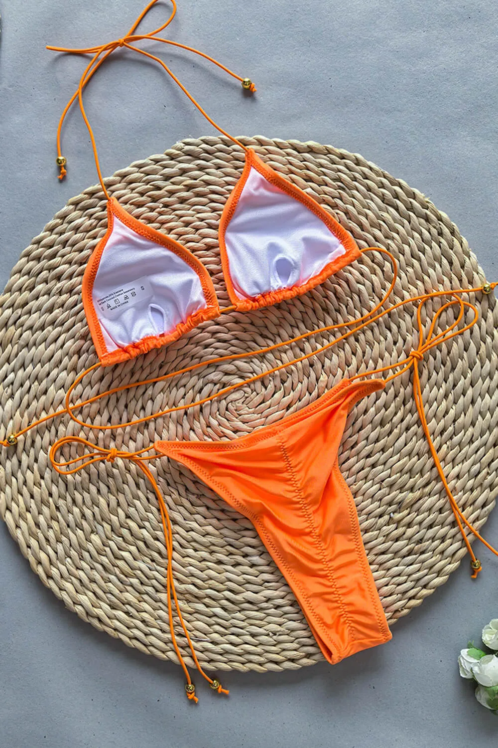 Triangle Halter Adjustable Tie High Cut Bikini Set - Orange sold by Floralkini product image thumbnail 5