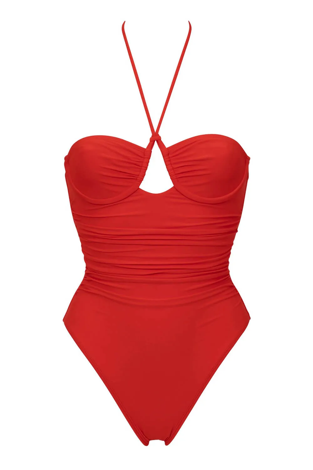 Ruched Cut-Out Halterneck Underwire One Piece Swimsuit - Red sold by Floralkini product image thumbnail 4