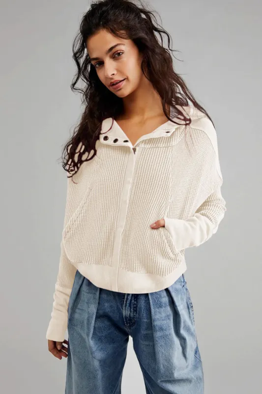 Waffle Knit Zip Up Button-On Hooded Jacket sold by Floralkini