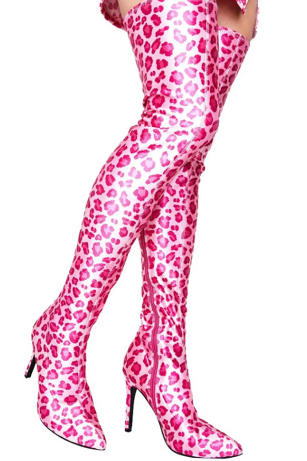 Pink Leopardsatin Pointed Toe Thigh High Boots sold by Floralkini product image thumbnail 4