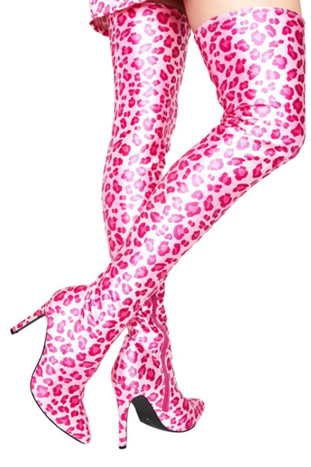 Pink Leopardsatin Pointed Toe Thigh High Boots sold by Floralkini product image thumbnail 2