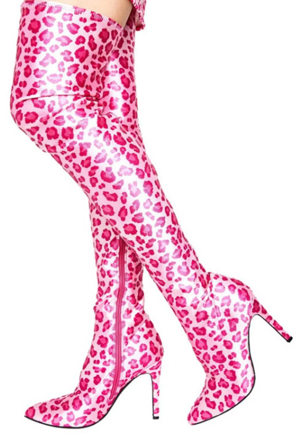 Pink Leopardsatin Pointed Toe Thigh High Boots sold by Floralkini product image thumbnail 3