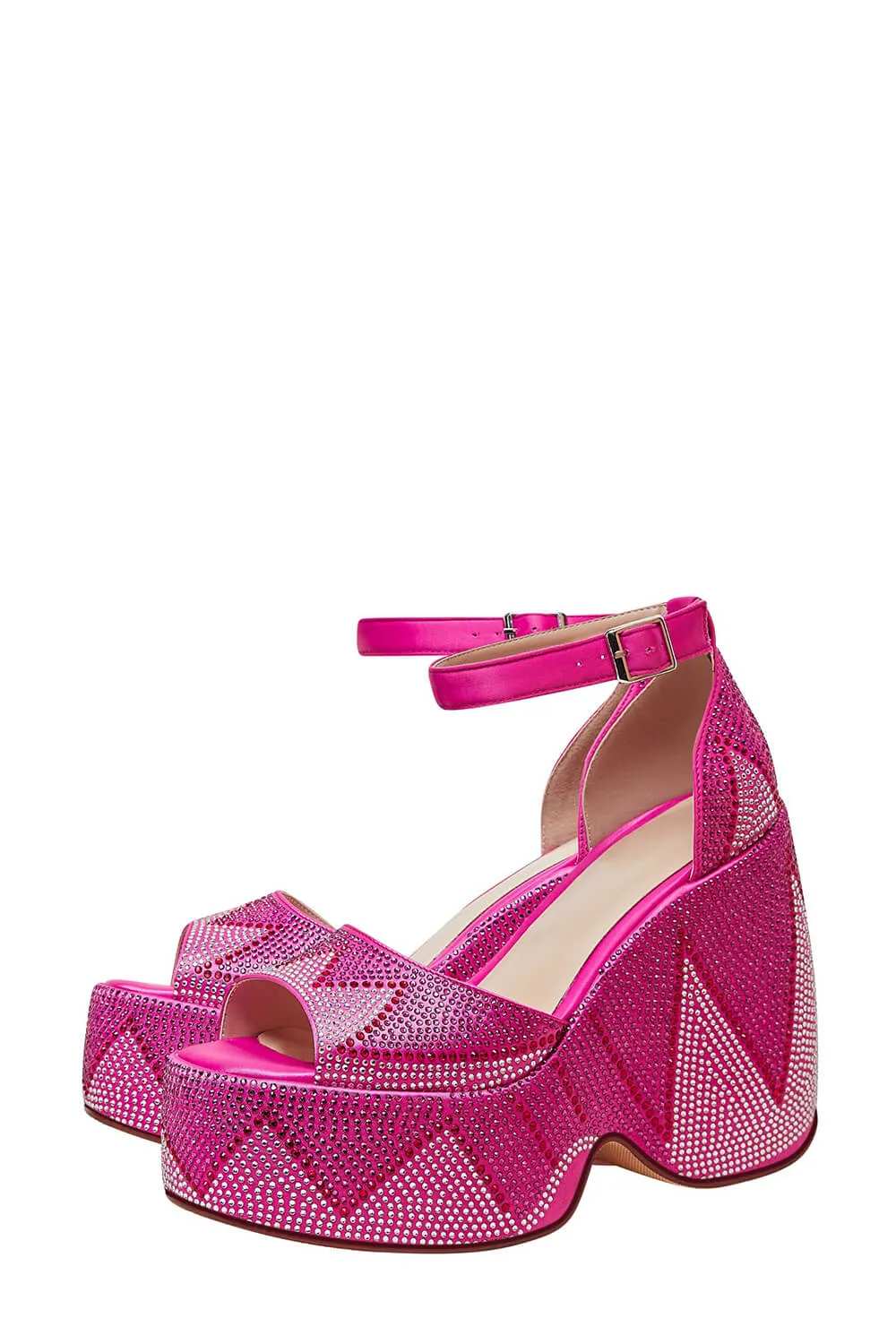 Rhinestone-Embellished Faux Leather Peep Toe Wedge Heeled Ankle Sandals sold by Floralkini product image thumbnail 3