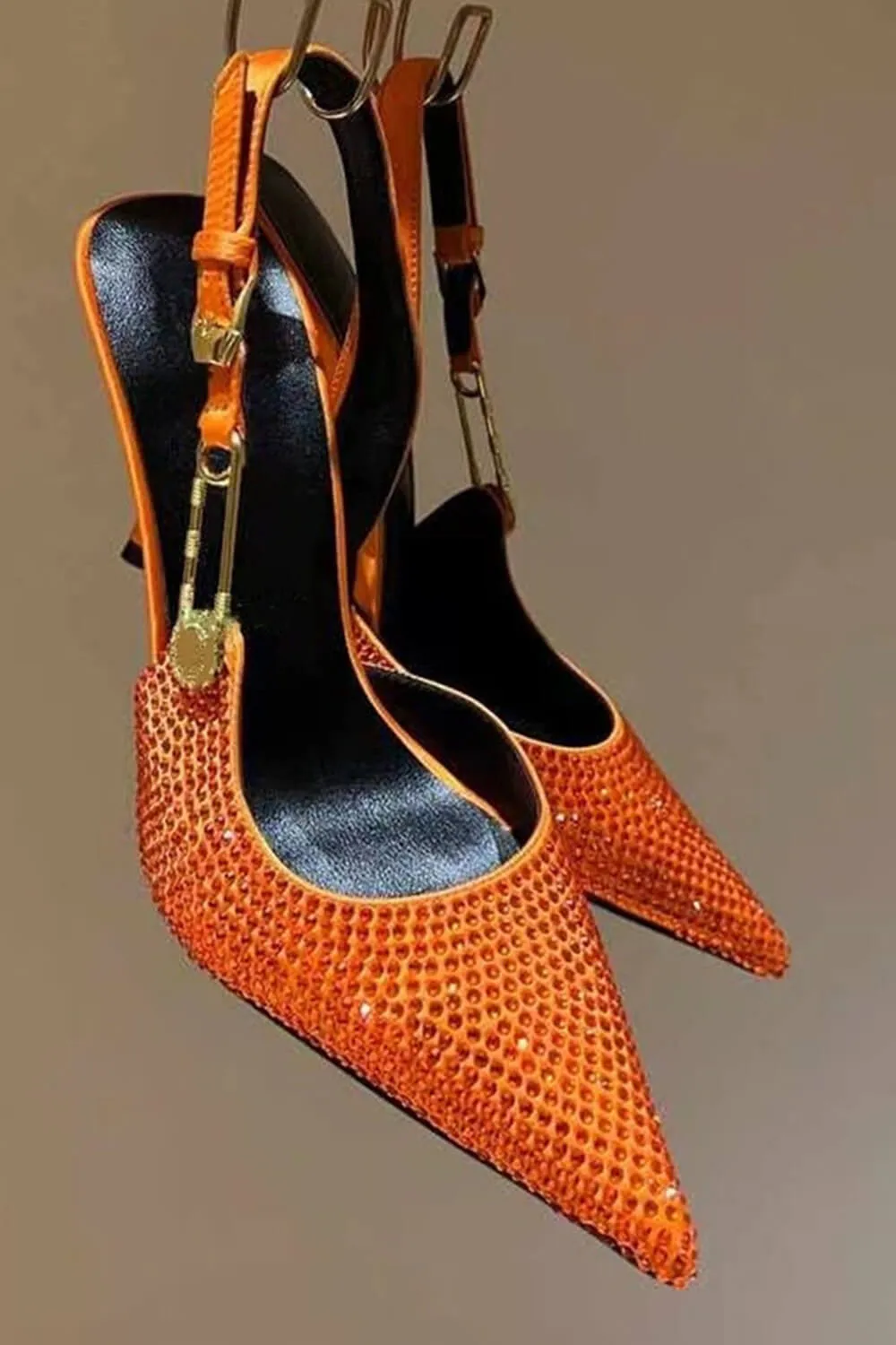 Sparkle Crystal Pin Pointed Toe Slingback High Stiletto Pump - Orange sold by Floralkini product image thumbnail 4