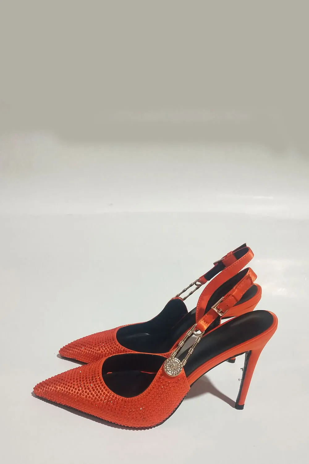 Sparkle Crystal Pin Pointed Toe Slingback High Stiletto Pump - Orange sold by Floralkini