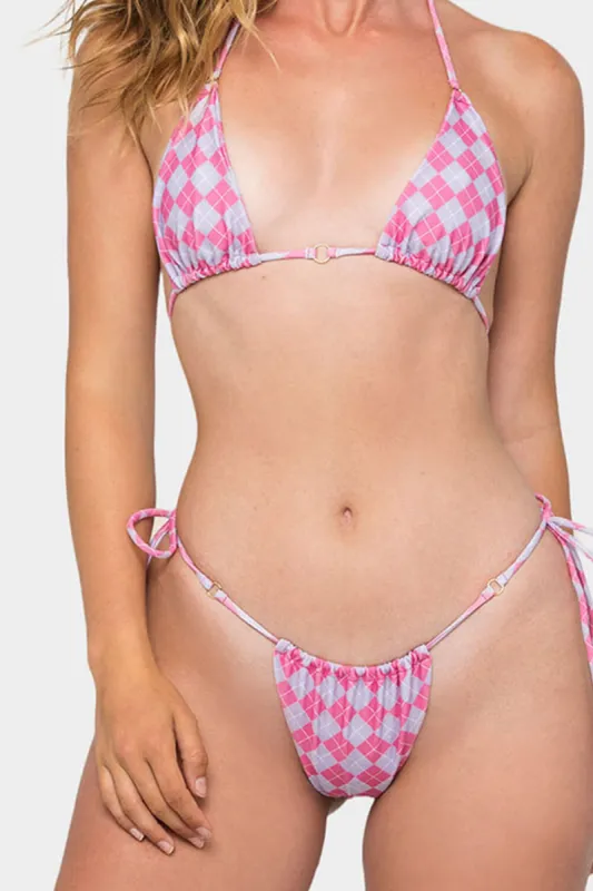 Jacquard Printed Halter Triangle Tie Side Bikini Set With Ring Detailing sold by Floralkini