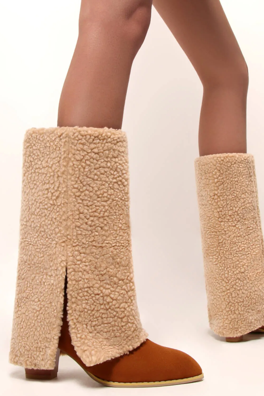 Point Toe Faux Shearling Foldover Mid-Calf Boots sold by Floralkini product image thumbnail 3