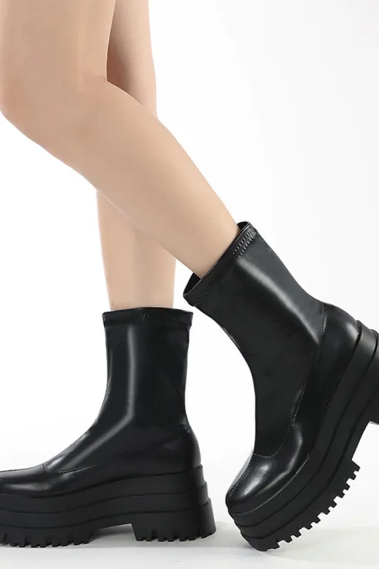 Flat Super Chunky Platform Ankle Biker Boots - Black sold by Floralkini