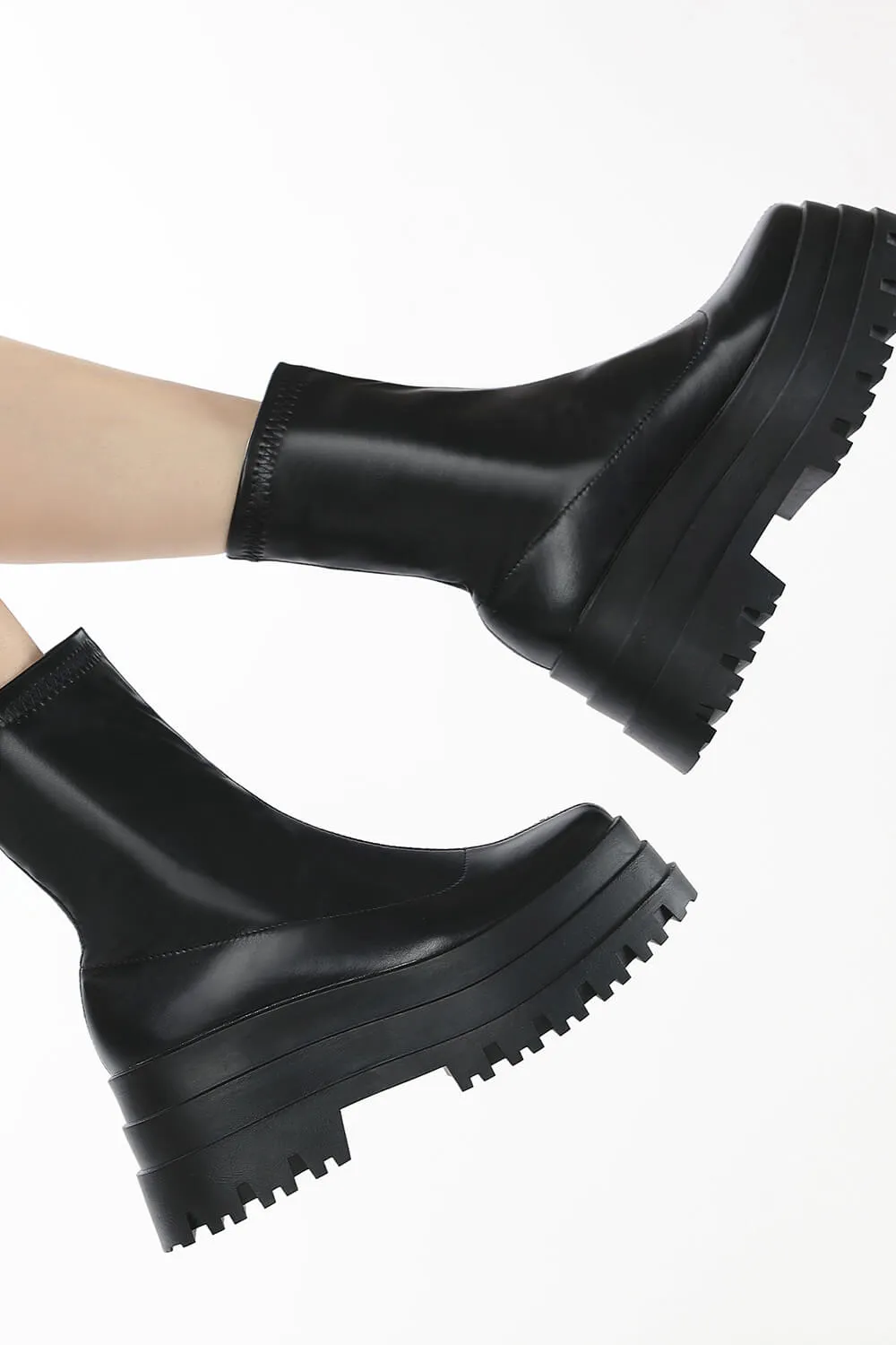 Flat Super Chunky Platform Ankle Biker Boots - Black sold by Floralkini product image thumbnail 2