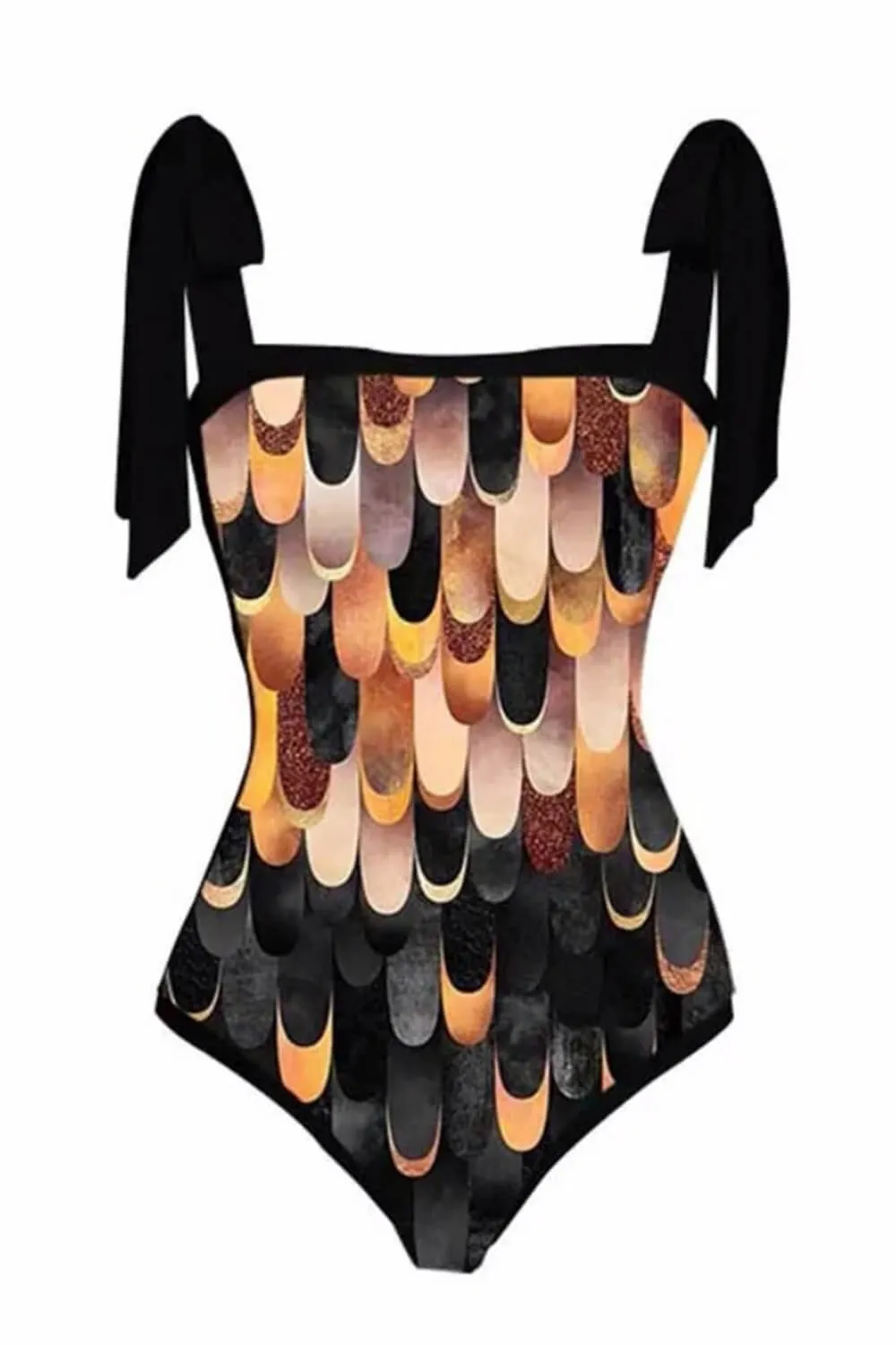 Feathers Print Tie-Shoulder One Piece Swimsuit sold by Floralkini