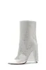 Rhinestone Mesh Overlay Open Pointed Toe Pvc Stiletto Boots - White sold by Floralkini