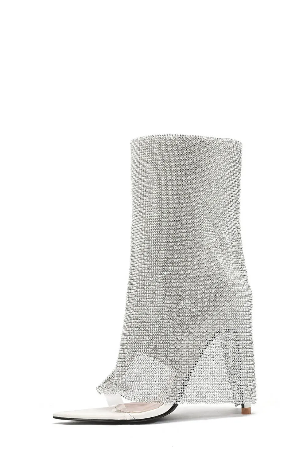 Rhinestone Mesh Overlay Open Pointed Toe Pvc Stiletto Boots - White sold by Floralkini product image thumbnail 4