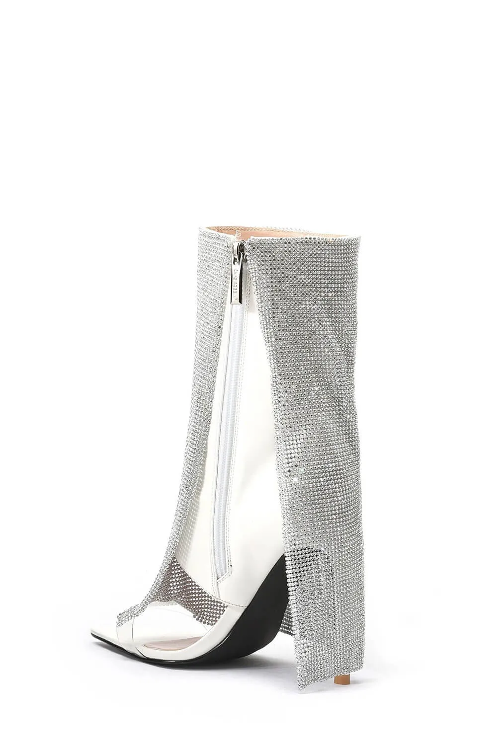 Rhinestone Mesh Overlay Open Pointed Toe Pvc Stiletto Boots - White sold by Floralkini product image thumbnail 2