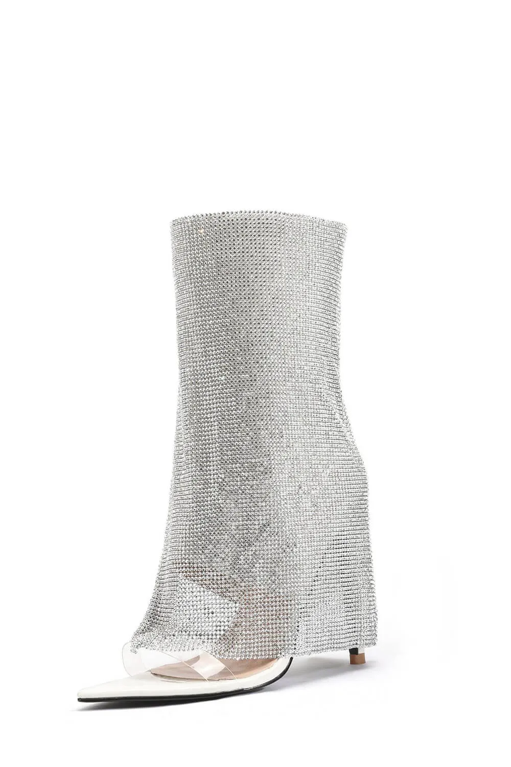 Rhinestone Mesh Overlay Open Pointed Toe Pvc Stiletto Boots - White sold by Floralkini product image thumbnail 3