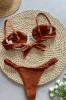 Balconette Underwire Elastic Ruched High Leg Bikini Set - Rust sold by Floralkini