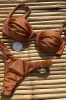 Balconette Underwire Elastic Ruched High Leg Bikini Set - Rust sold by Floralkini