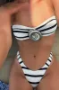 Rosette Bandeau High-Cut Scrunch Bikini Set - Black White Stripe sold by Floralkini