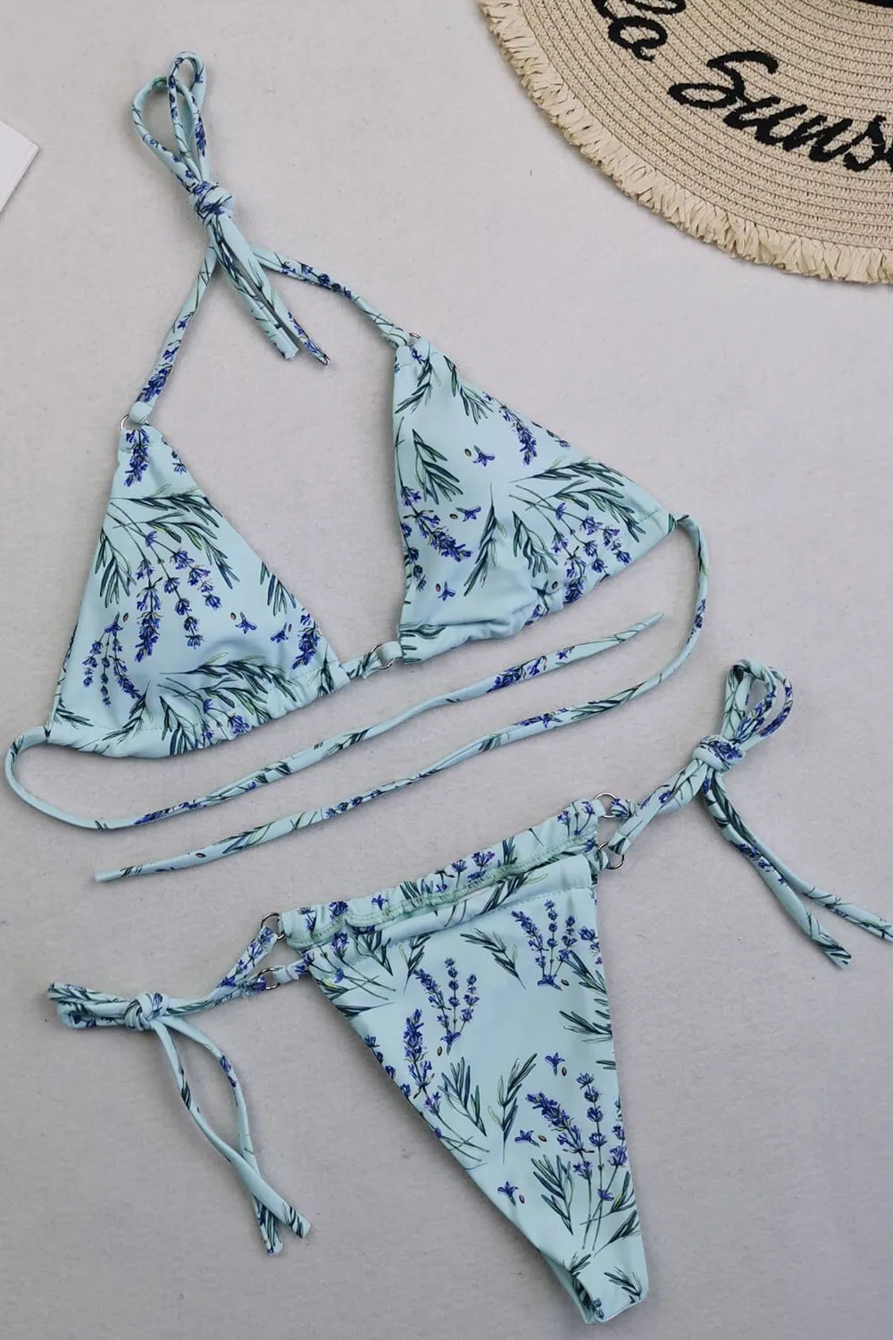 Halter Triangle Tie Side Bikini Set With Ring Detailing - Lavender Green sold by Floralkini product image thumbnail 4